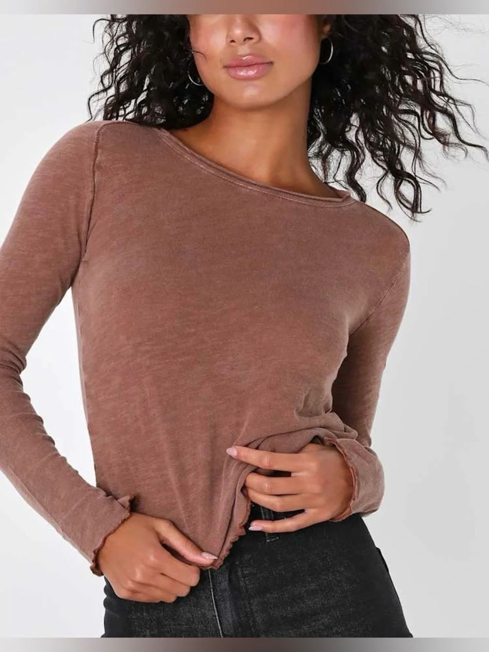NWOT Free People We The Free Be My Baby Long-Sleeve Tee desert topaz brown- M, L